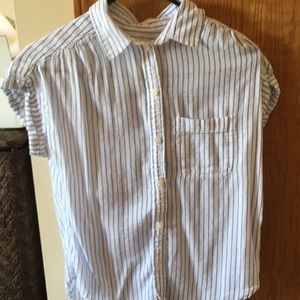 Soft Blue and White Button Up Top